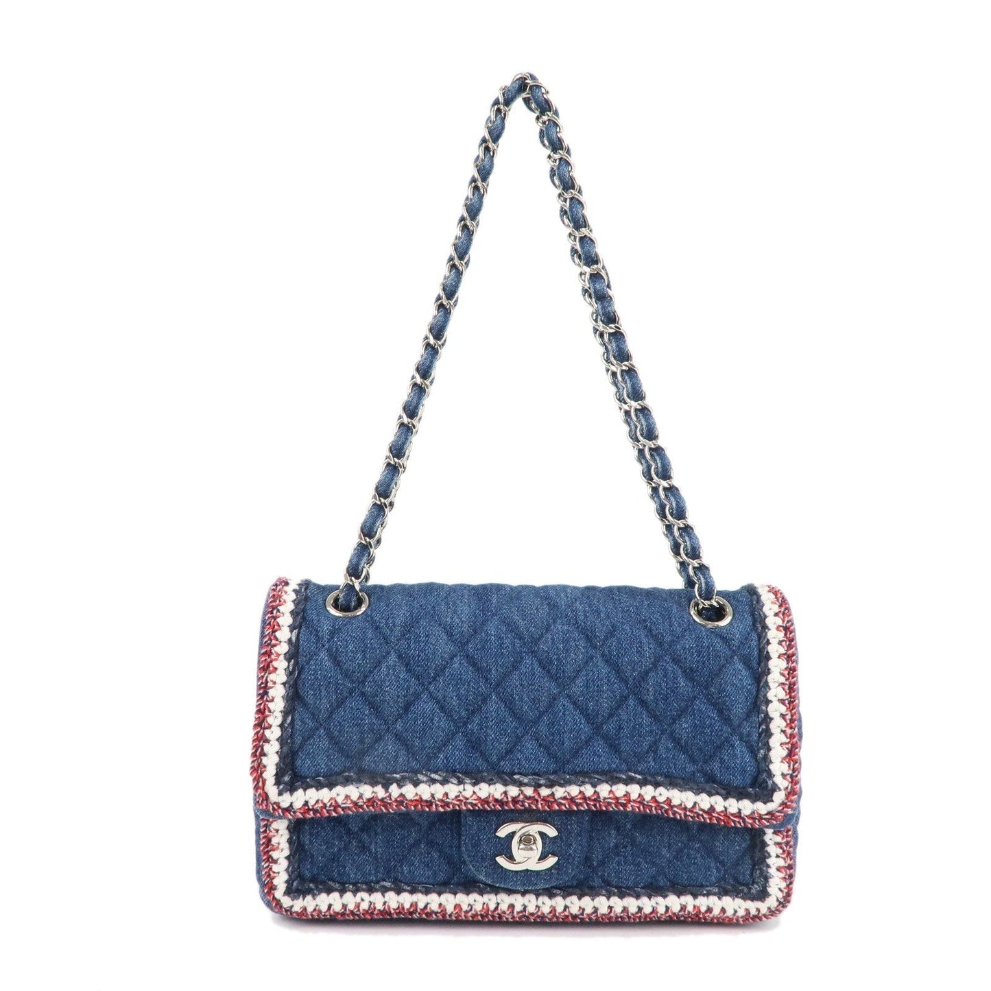 CHANEL Matelasse Denim Leather Chain Shoulder Bag Blue A57698