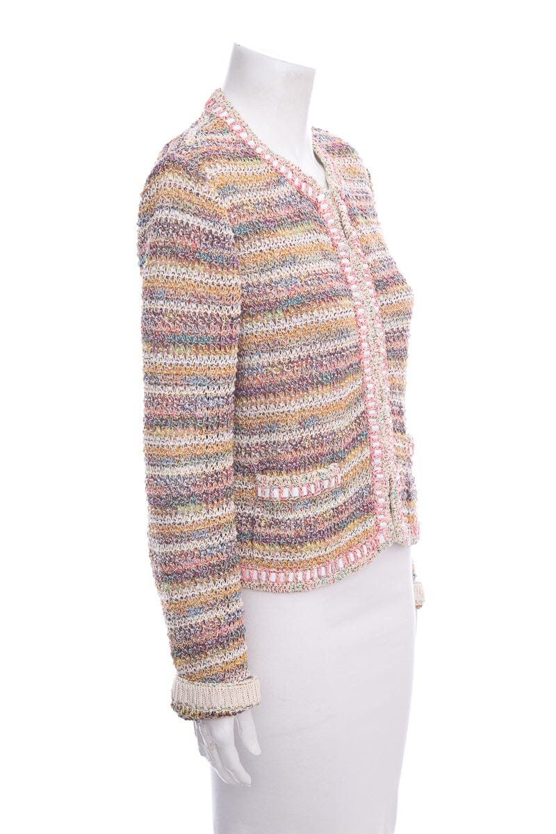 Chanel Multicolor Crochet Cotton Jacket SZ 44
