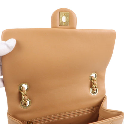 CHANEL Matelasse Lamb Skin Chain Shoulder Bag Beige Gold HDW