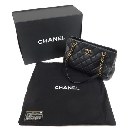 CHANEL Matelasse Lamb Skin Chain Shoulder Bag Black Vintage Gold