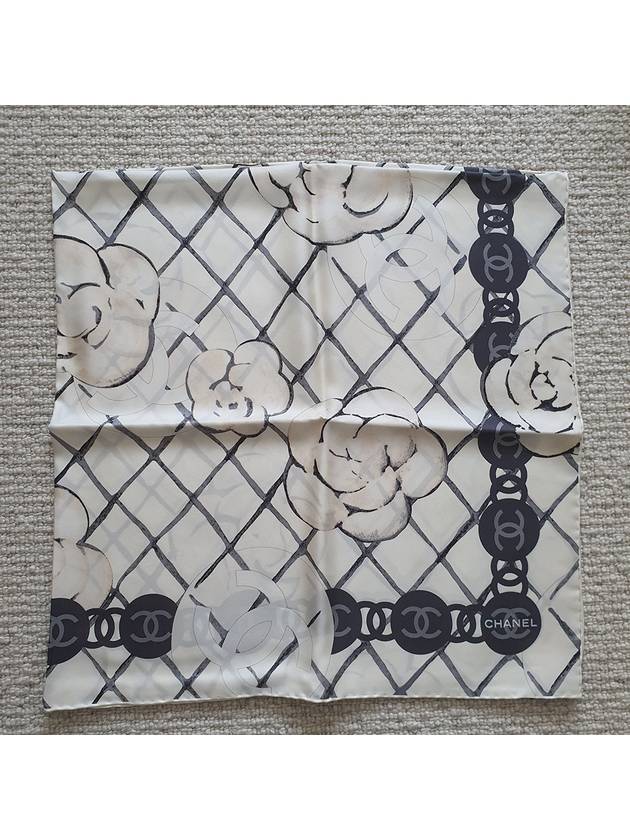 Camellia Square Silk Scarf White Chanel