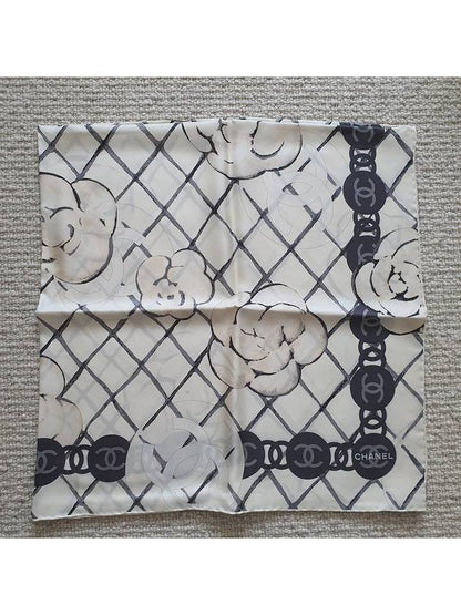 Camellia Square Silk Scarf White Chanel