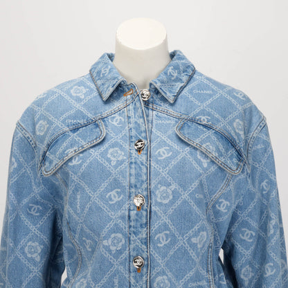 Chanel Blue Denim CC Camellia Jacket FR 38