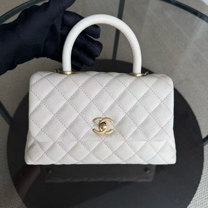 Chanel Coco Handle Small - Caivar Quilted Cream White Gold Hardware Series 24