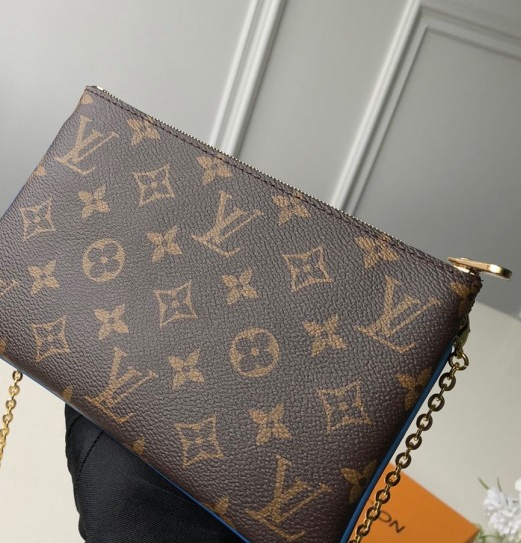 Louis Vuitton Pochette Double Zip Monogram Canvas Blue Blooming Flowers