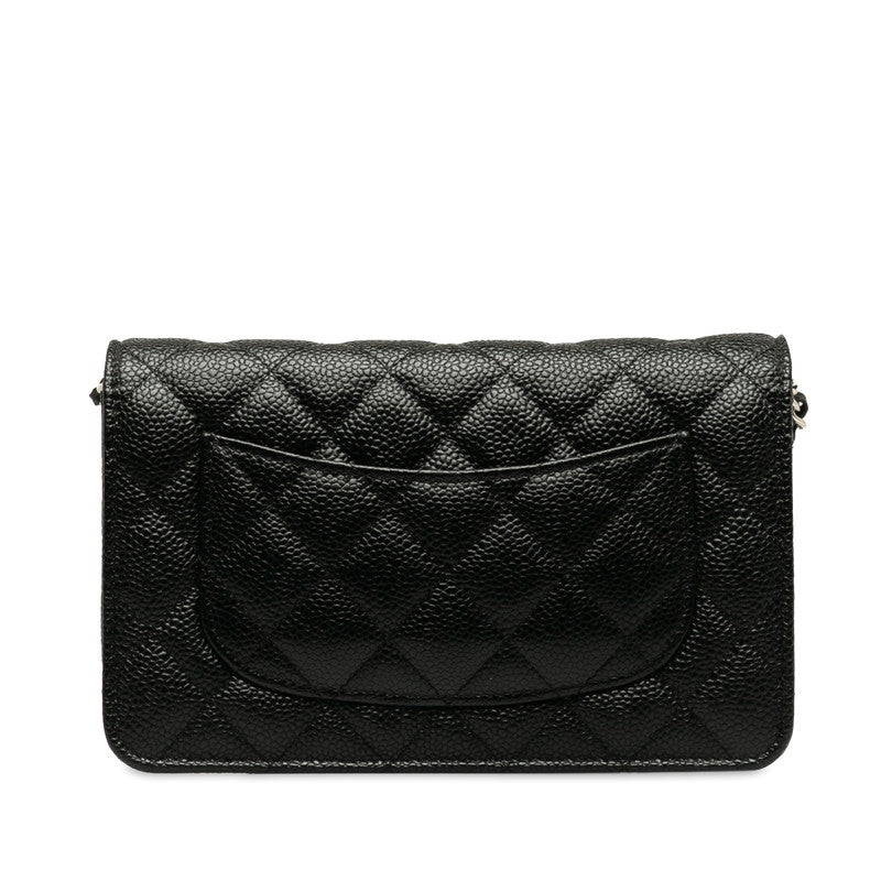 Chanel Matrases Coco  Chain Shoulder Wallet Black Caviar S  CHANEL