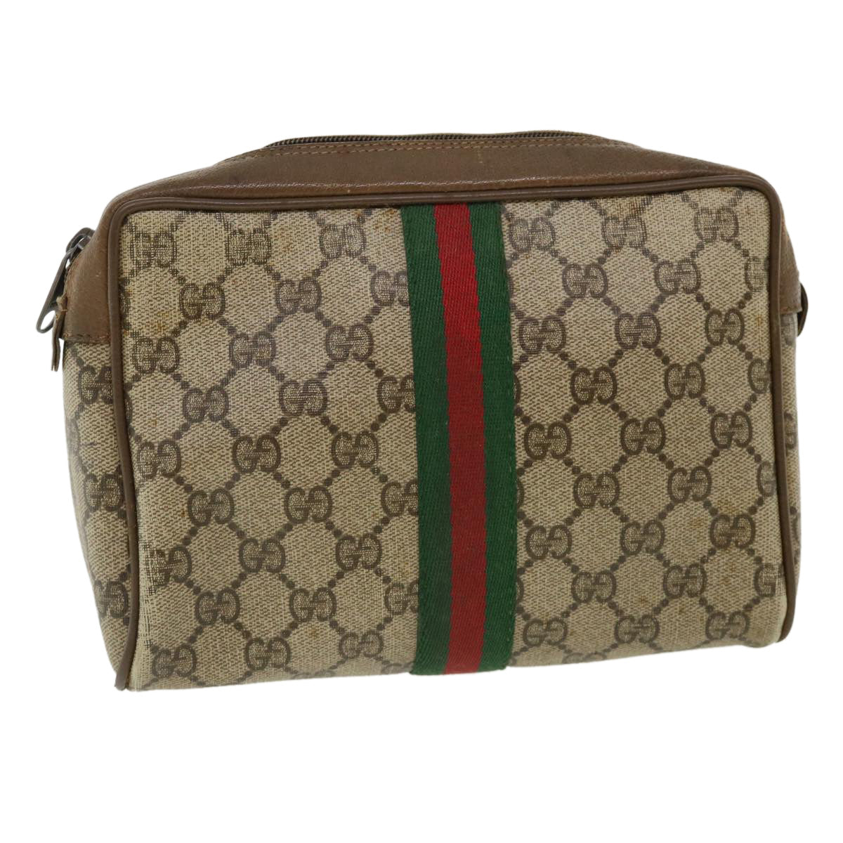 GUCCI Web Sherry Line GG Canvas Clutch Bag PVC Leather Beige Green  37094