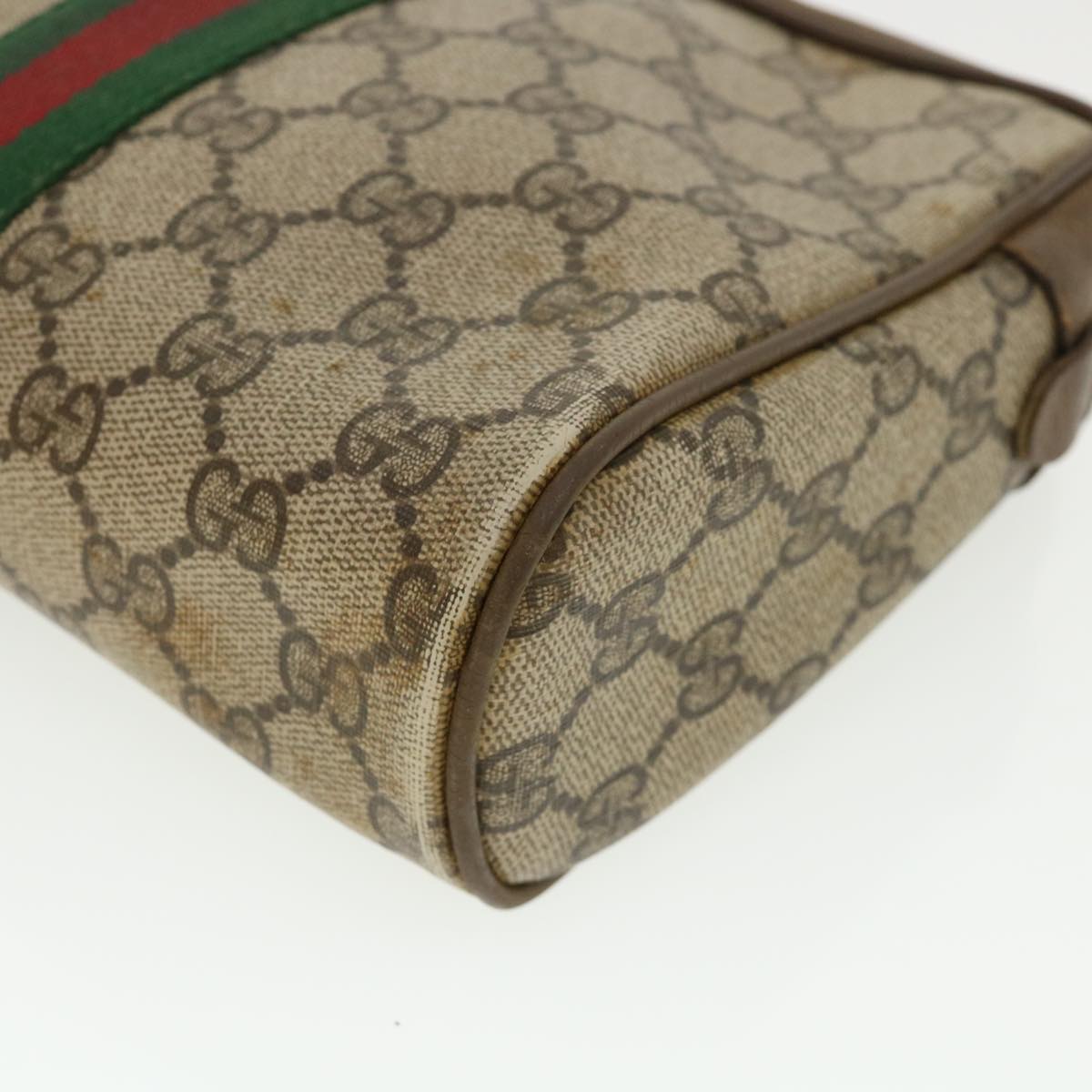 GUCCI Web Sherry Line GG Canvas Clutch Bag PVC Leather Beige Green  37094