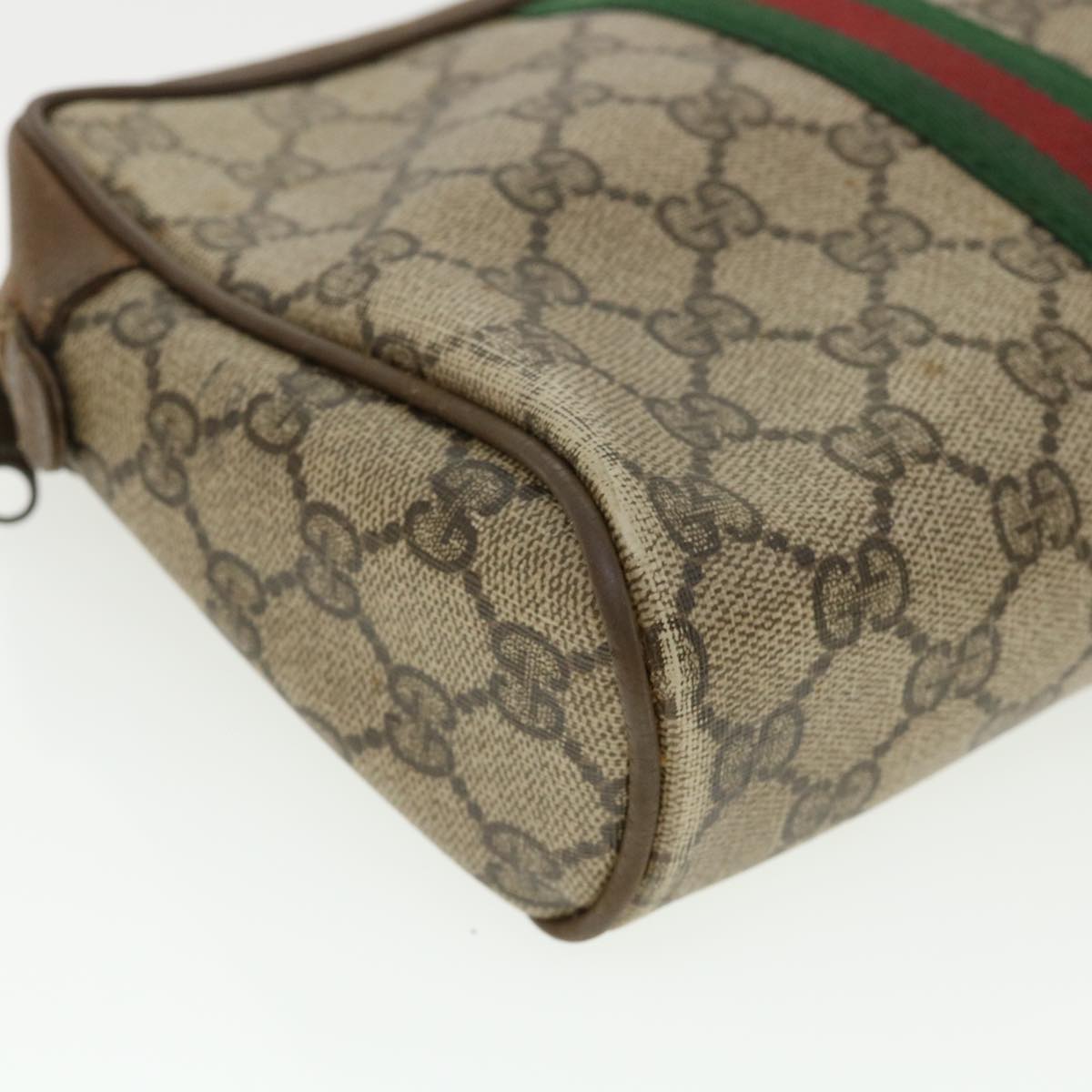 GUCCI Web Sherry Line GG Canvas Clutch Bag PVC Leather Beige Green  37094