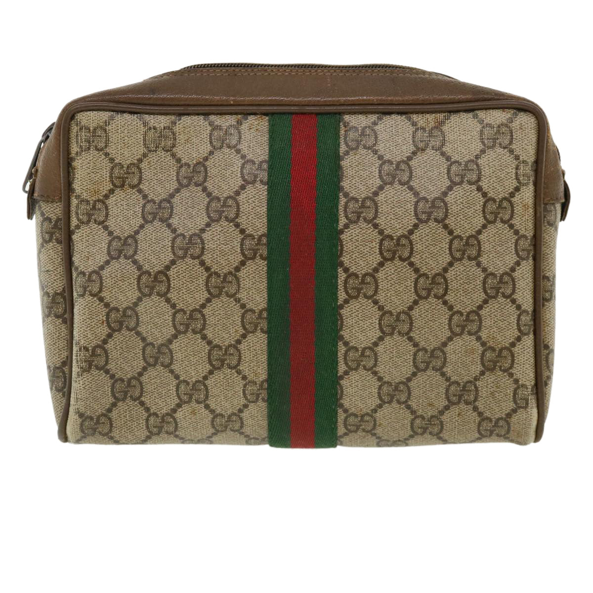 GUCCI Web Sherry Line GG Canvas Clutch Bag PVC Leather Beige Green  37094