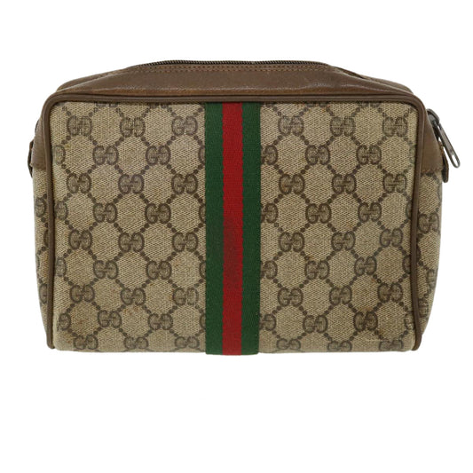 GUCCI Web Sherry Line GG Canvas Clutch Bag PVC Leather Beige Green  37094