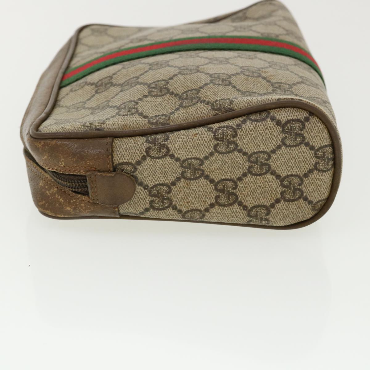 GUCCI Web Sherry Line GG Canvas Clutch Bag PVC Leather Beige Green  37094