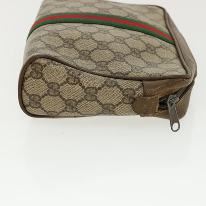 GUCCI Web Sherry Line GG Canvas Clutch Bag PVC Leather Beige Green  37094