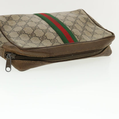 GUCCI Web Sherry Line GG Canvas Clutch Bag PVC Leather Beige Green  37094