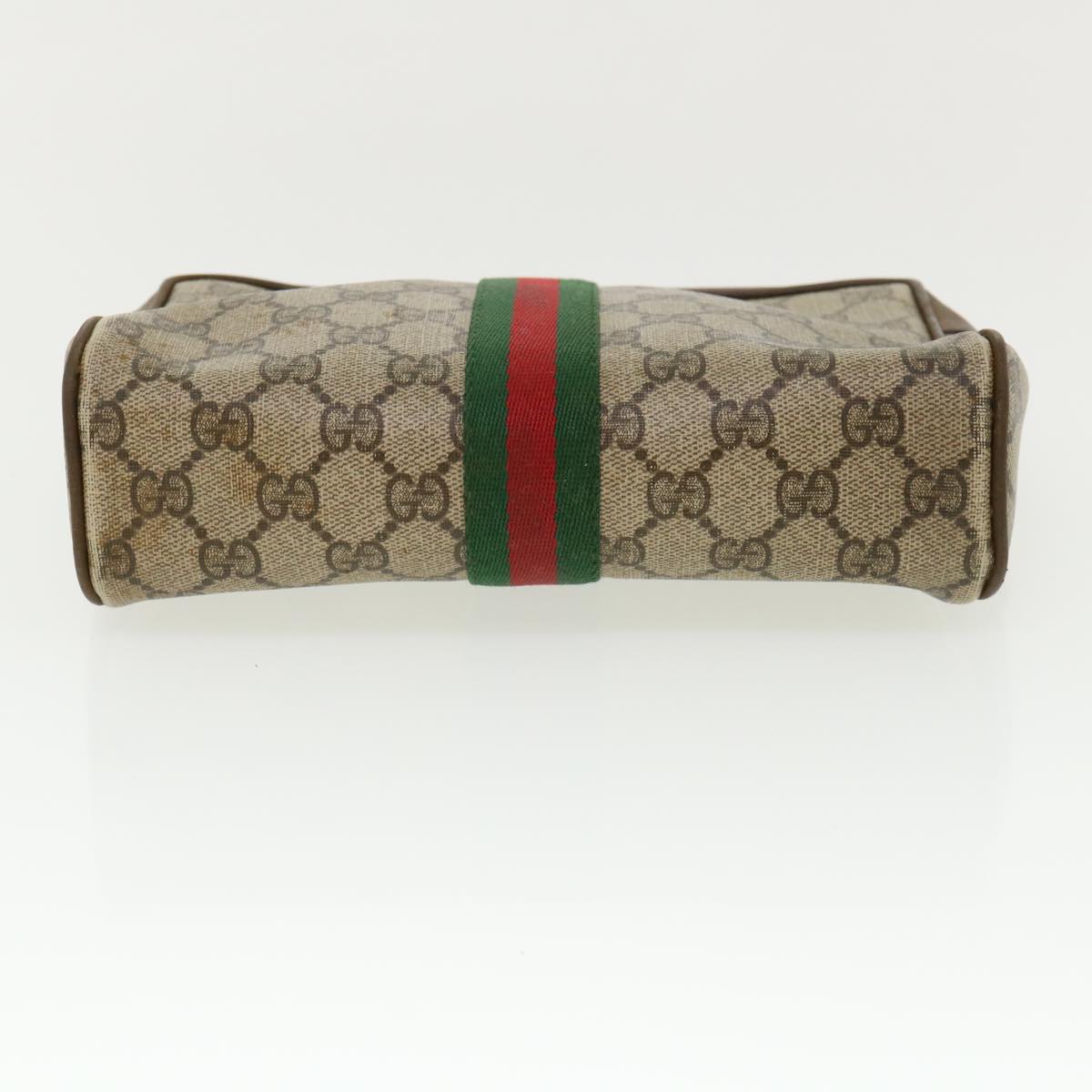 GUCCI Web Sherry Line GG Canvas Clutch Bag PVC Leather Beige Green  37094