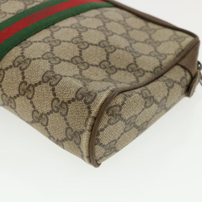 GUCCI Web Sherry Line GG Canvas Clutch Bag PVC Leather Beige Green  37094