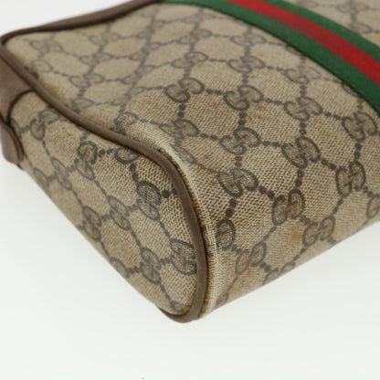 GUCCI Web Sherry Line GG Canvas Clutch Bag PVC Leather Beige Green  37094