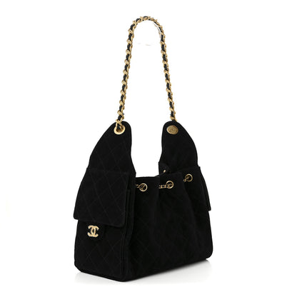 Suede Quilted Small Chanel 25 Handbag Black