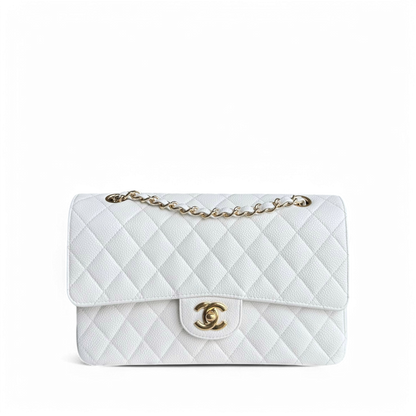 Chanel Classic Flap Medium - Caviar 25CM Quilted Snow White Gold Hardware Series 14