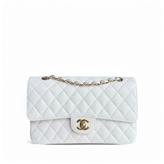 Chanel Classic Flap Medium - Caviar 25CM Quilted Snow White Gold Hardware Series 14