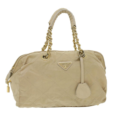 Prada Chain Hand Bag Nylon Beige  37564