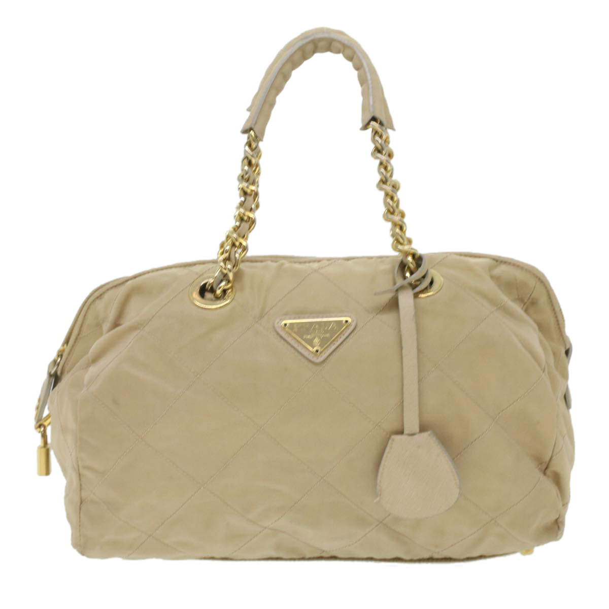 Prada Chain Hand Bag Nylon Beige  37564