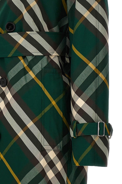 Burberry Women Check Long Gabardine Trench Coat