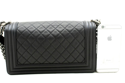 Chanel Boy Chain Shoulder Bag Black Quilted New Calfskin Leather