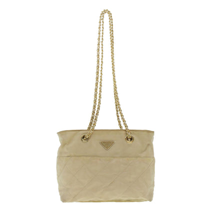 Prada Chain Shoulder Bag Nylon Beige  37714