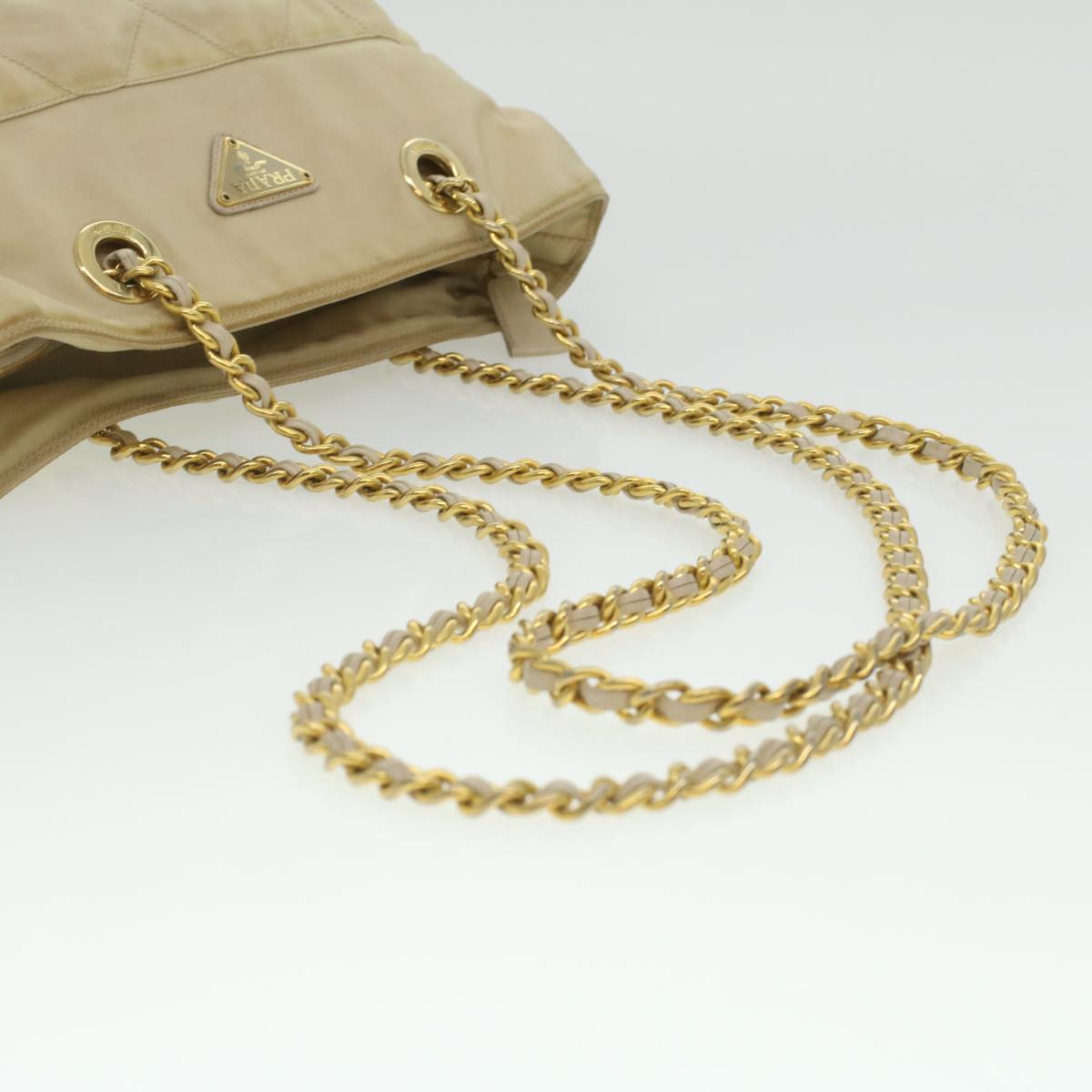 Prada Chain Shoulder Bag Nylon Beige  37714