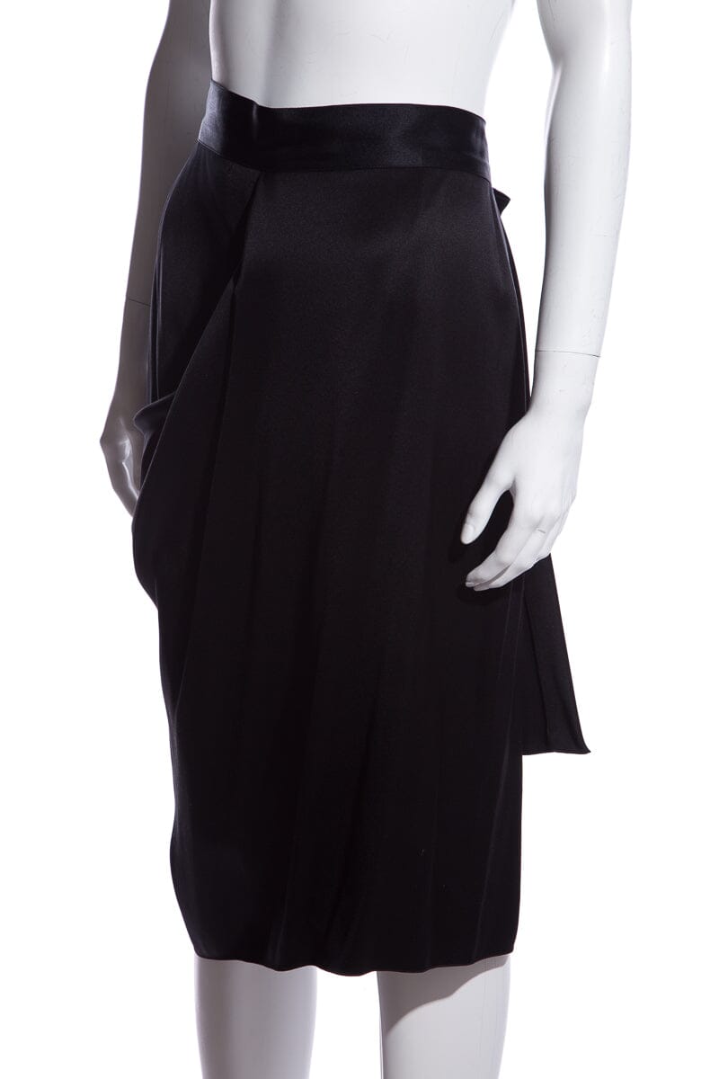 Chanel Black Silk Drapped Wrap Skirt SZ 46