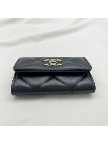CC Logo Flap Lambskin Card Wallet Black Chanel