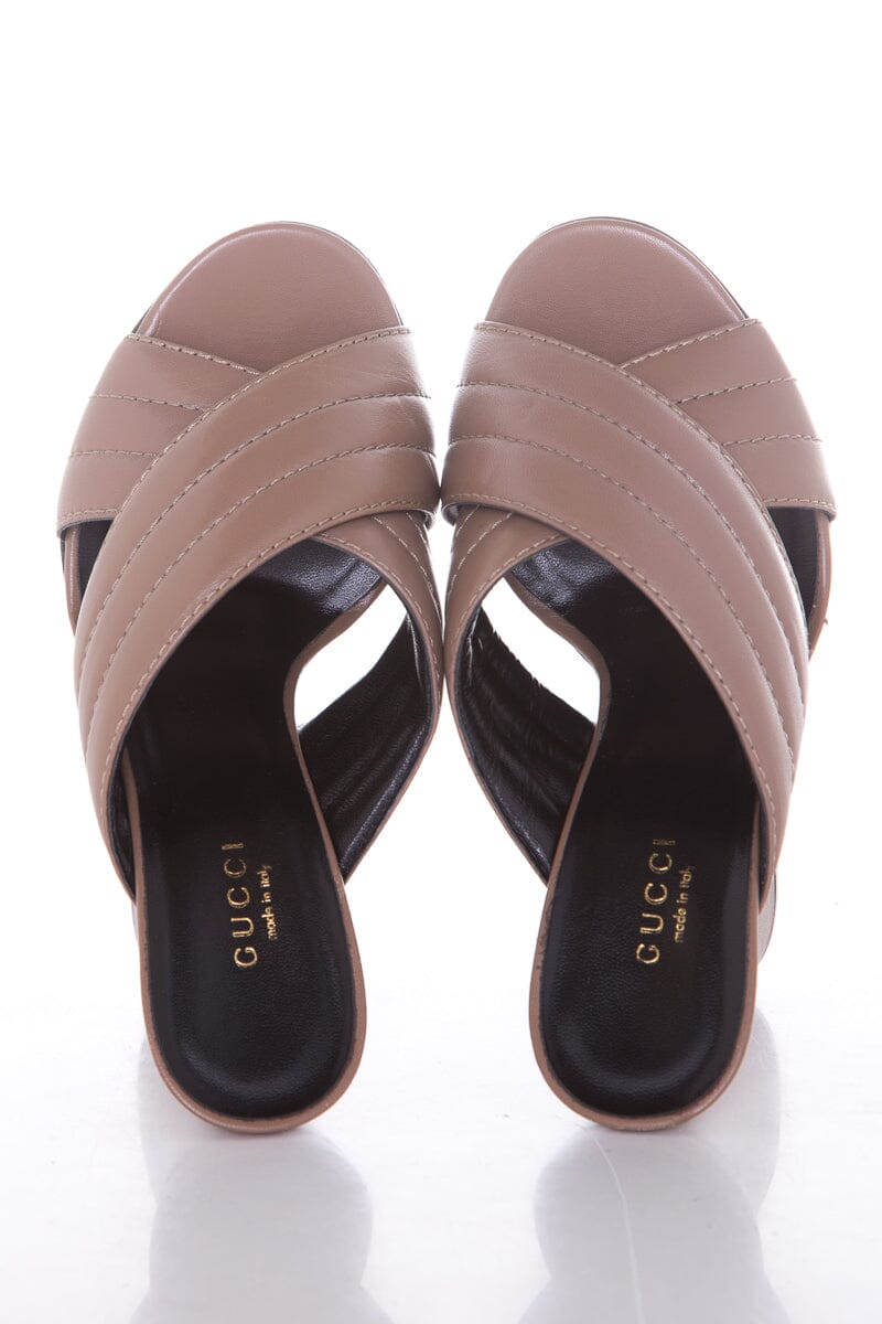 Gucci Webby Taupe Criss Cross Mules SZ 36.5