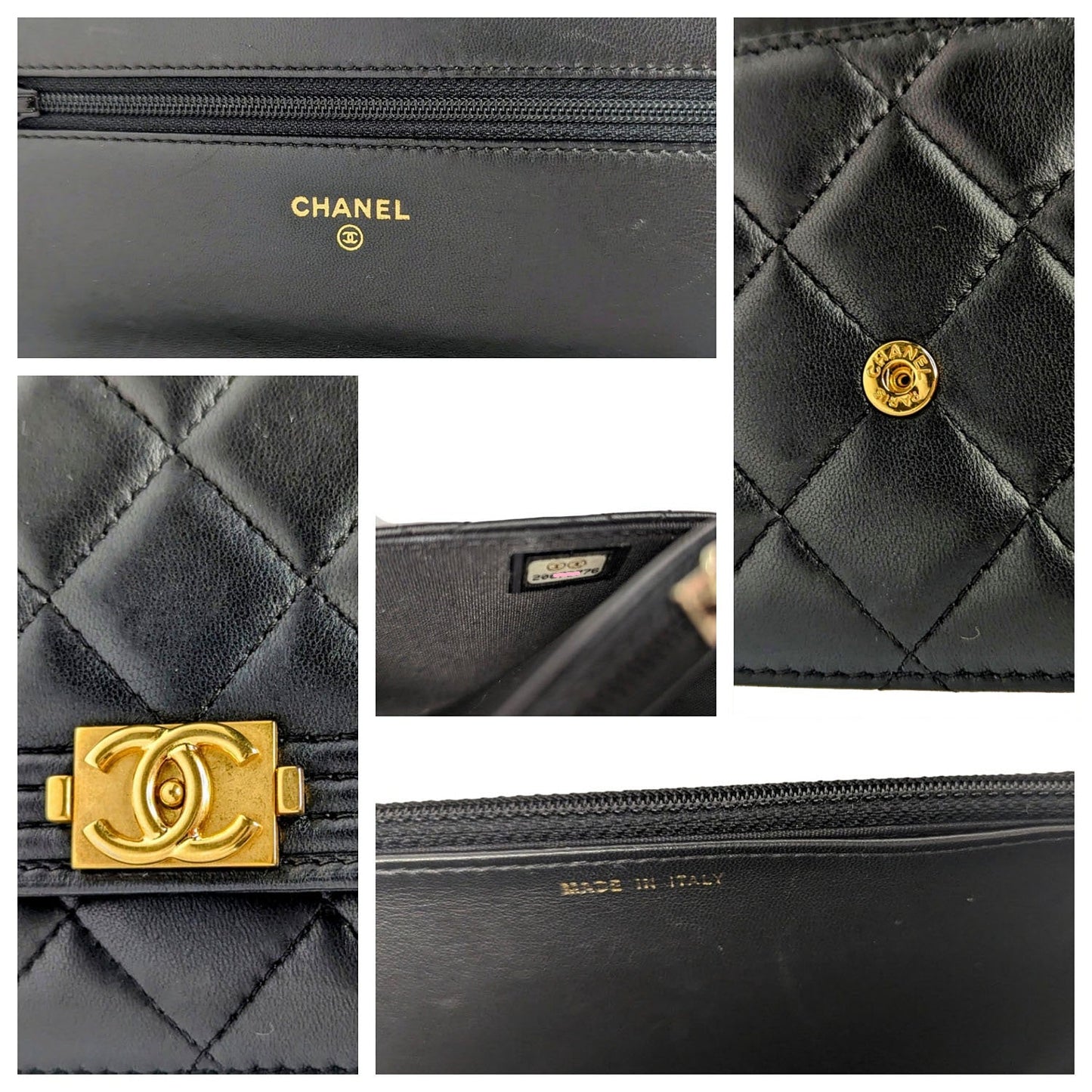 Chanel Lambskin Quilted Boy Wallet On Chain WOC Black