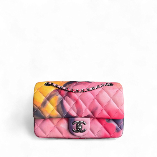 Chanel Classic Flap Seasonal - Small 22CM Flower Power Flap Ruthenium Silver Hardware Series 21