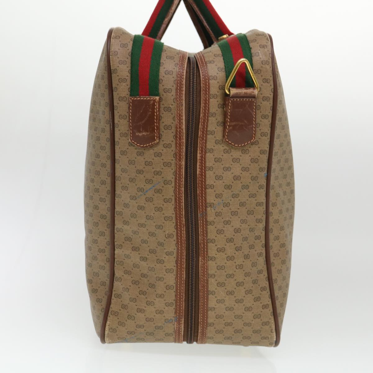 GUCCI Web Sherry Line Micro GG Canvas Boston Bag PVC Leather Brown  38417