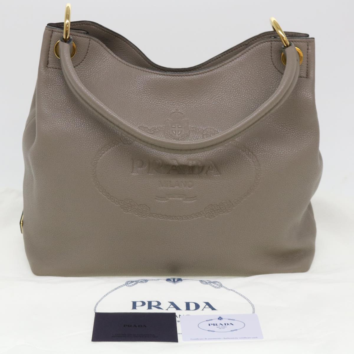 Prada Shoulder Bag Buffalo Leather Goat Fur Gray  38439A