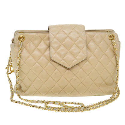 Chanel Chain Shoulder Bag Lamb Skin Beige CC Auth
