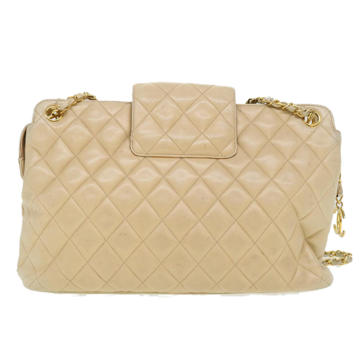 Chanel Chain Shoulder Bag Lamb Skin Beige CC Auth