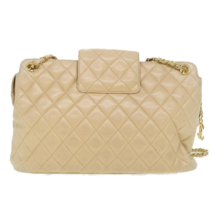 Chanel Chain Shoulder Bag Lamb Skin Beige CC Auth