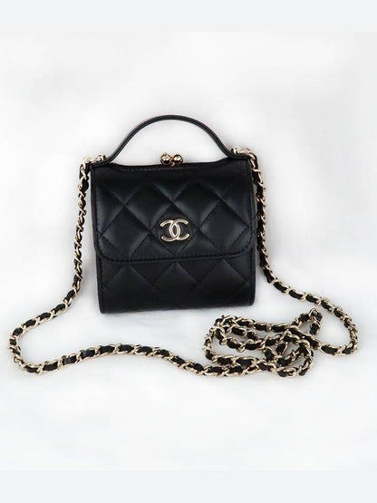 CC Logo Chain Leather Mini Bag Black Chanel