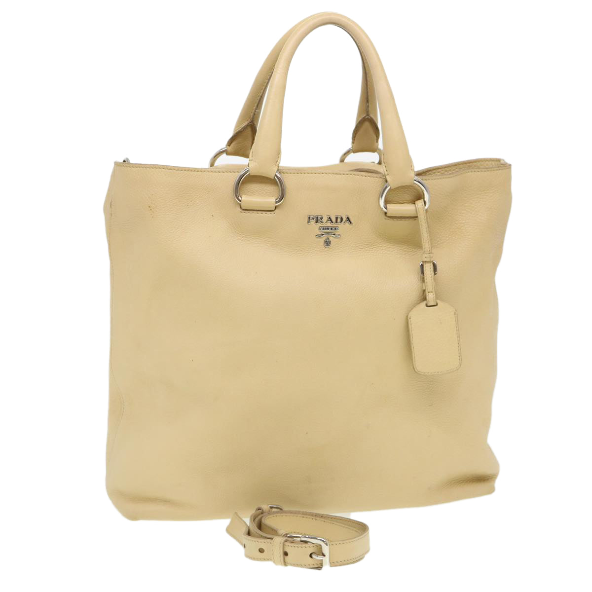 Prada Hand Bag Leather 2way Beige  38909