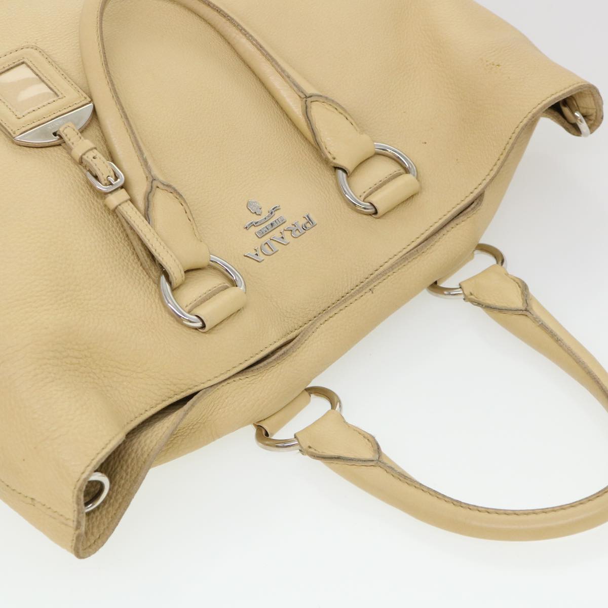 Prada Hand Bag Leather 2way Beige  38909