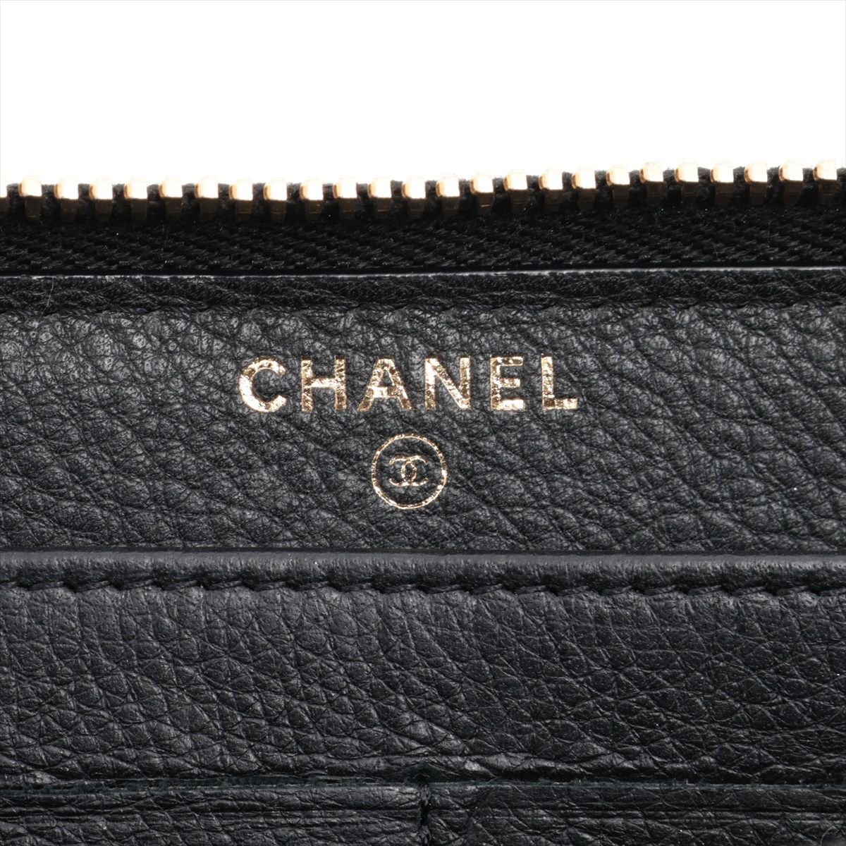 Chanel Coco Charm Leather x Stalls Round  Wallet Black Gold