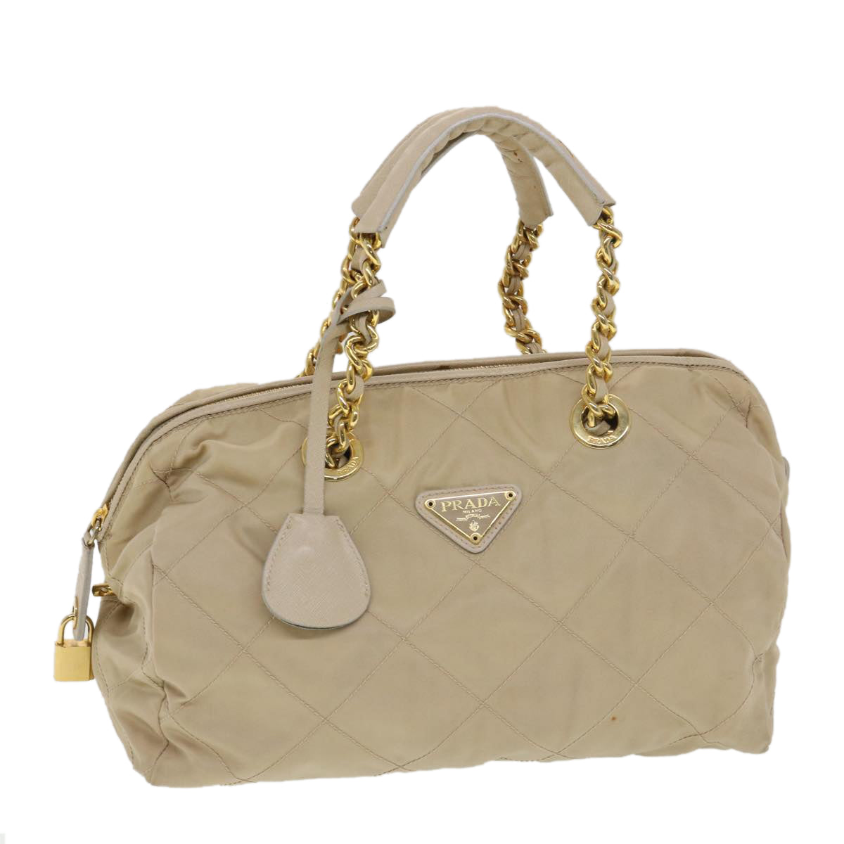 Prada Chain Hand Bag Nylon Beige  39063