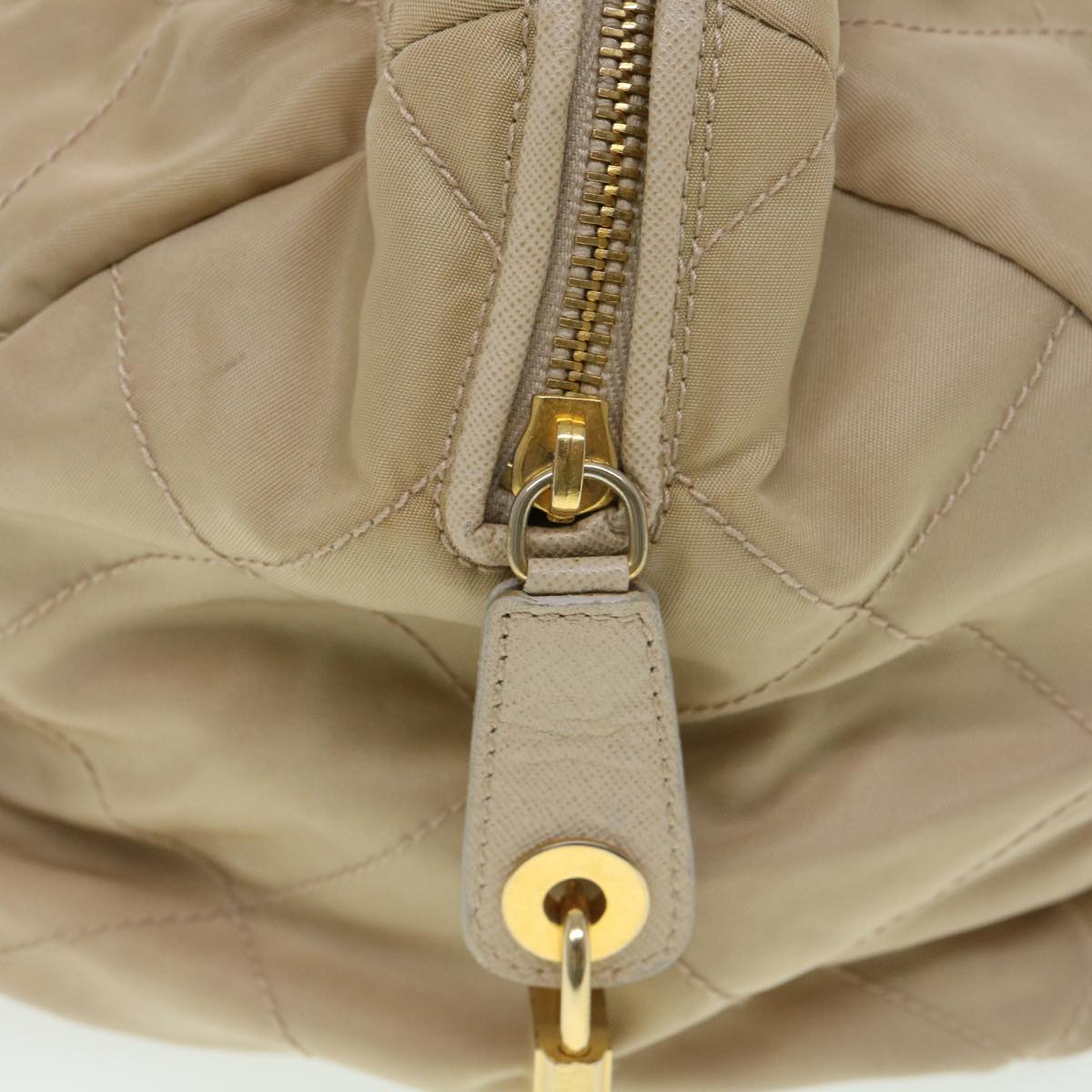 Prada Chain Hand Bag Nylon Beige  39063