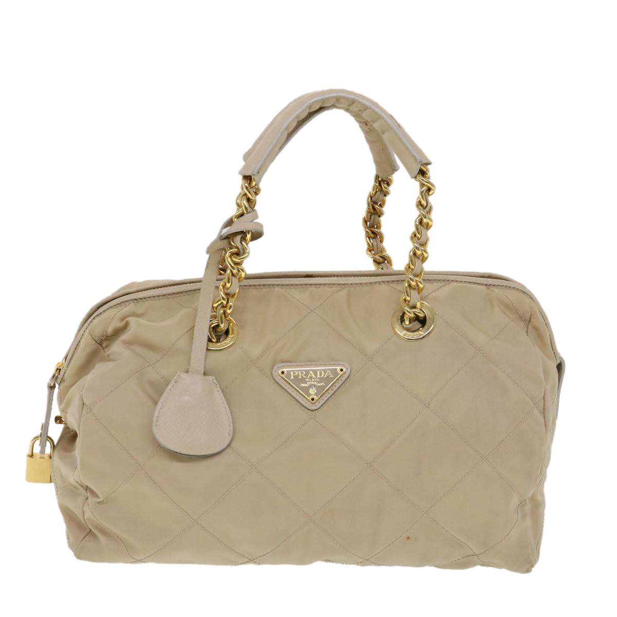 Prada Chain Hand Bag Nylon Beige  39063