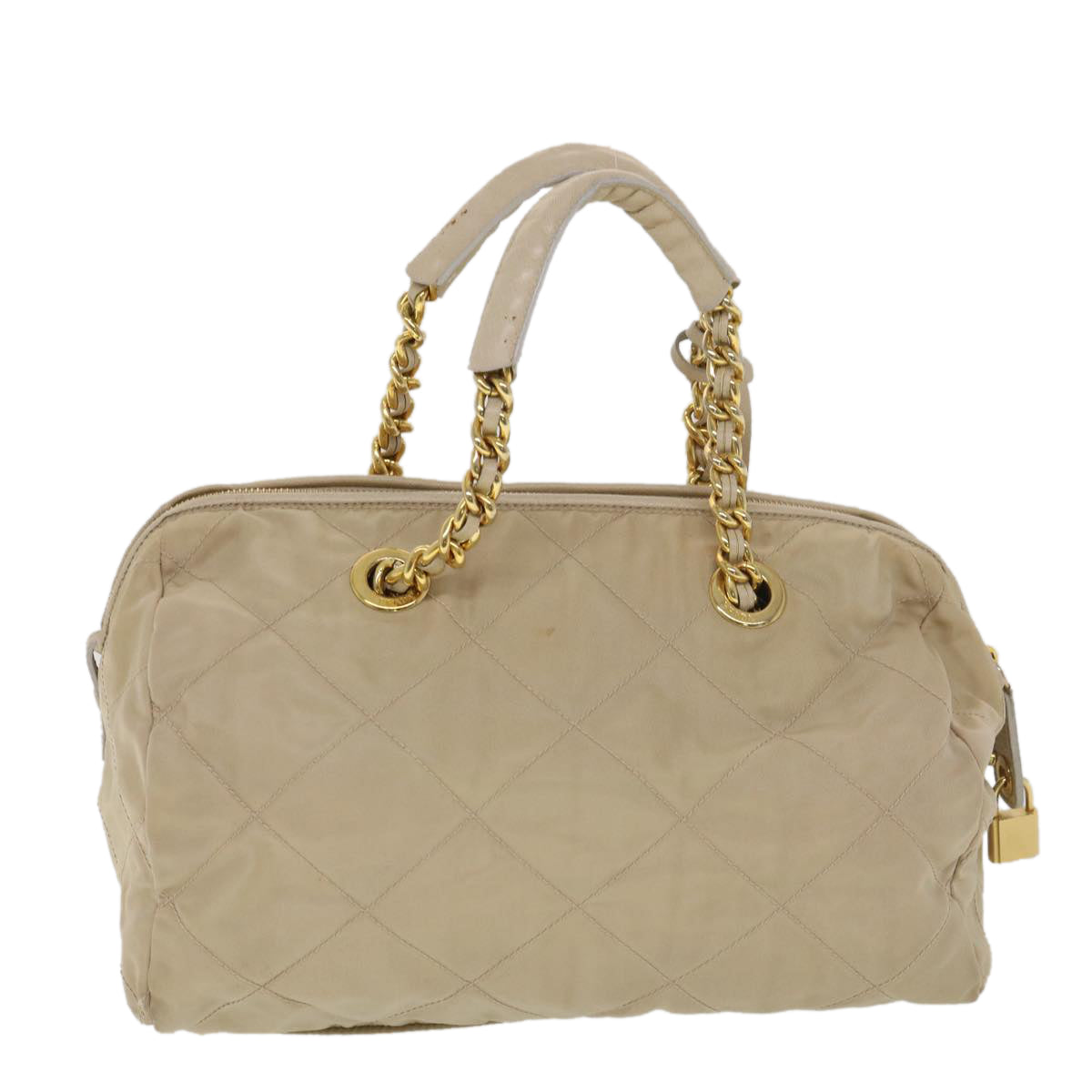 Prada Chain Hand Bag Nylon Beige  39063