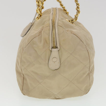 Prada Chain Hand Bag Nylon Beige  39063