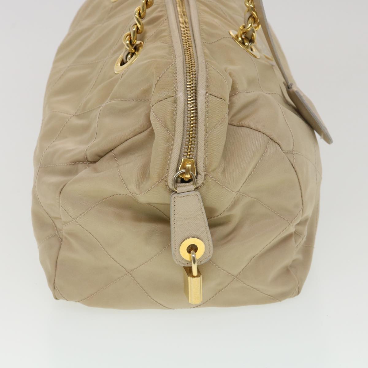 Prada Chain Hand Bag Nylon Beige  39063